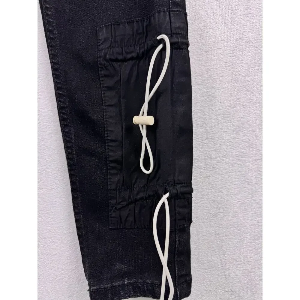 Serenede Poppy Cargo Denim Jeans Sz 32 Bungee Lace-Up Pockets Faded Black EUC
